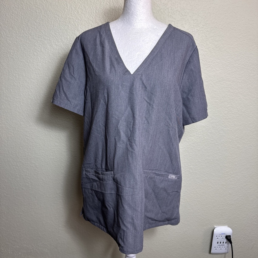 FIGS Scrub Shirt Women Large Heather Graphite Grey‎ Workwear Healthcare Clinical